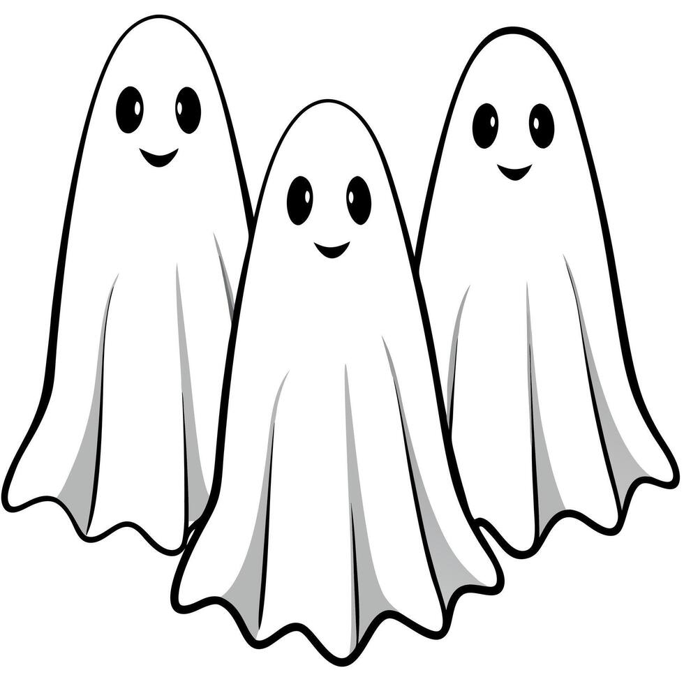 Halloween white spooky ghosts with shadow - 3D render vector
