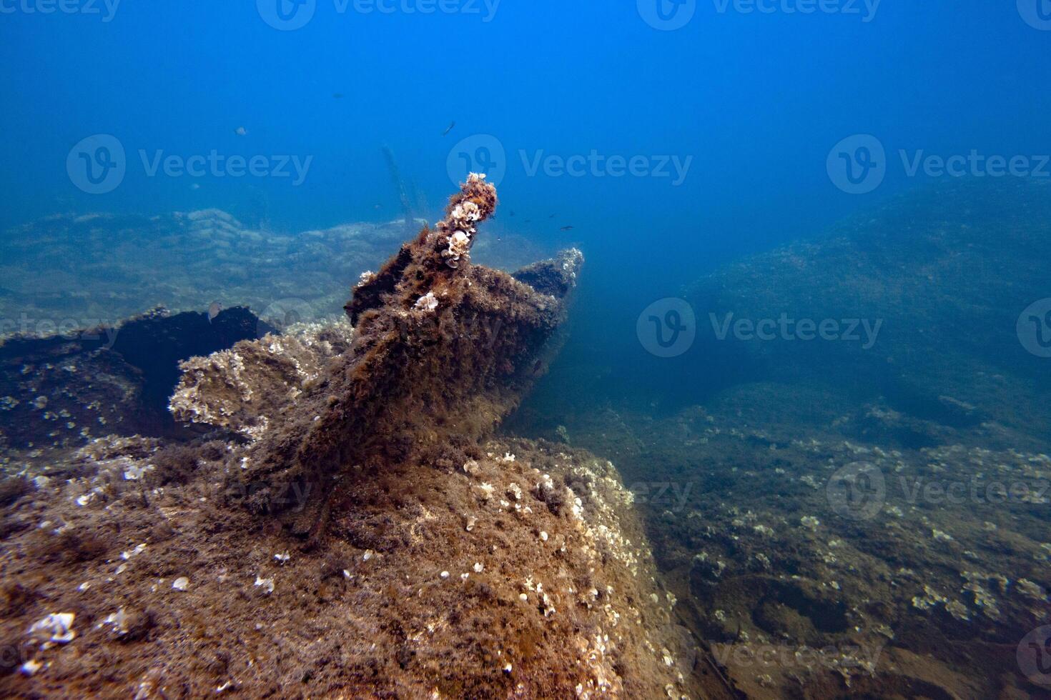 An underwater view of a shipwreck photo