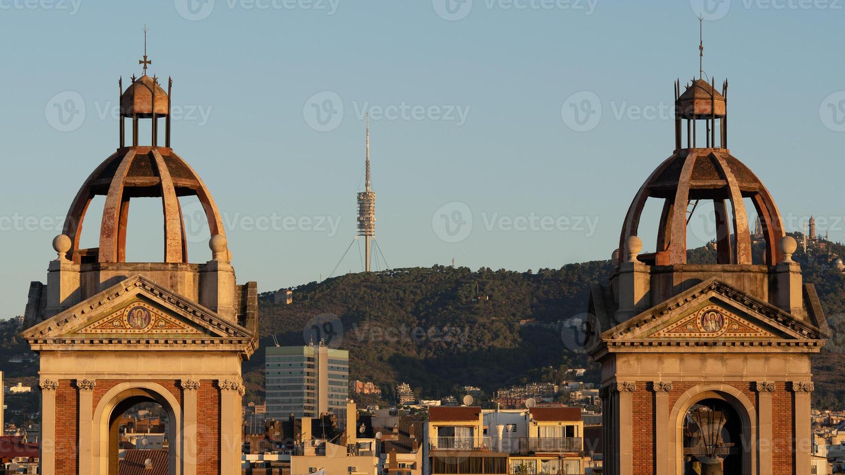 View Barcelona collserola tower mountain vallvidriera basilica sant jose oriol sunset sunrise city cityscape photo