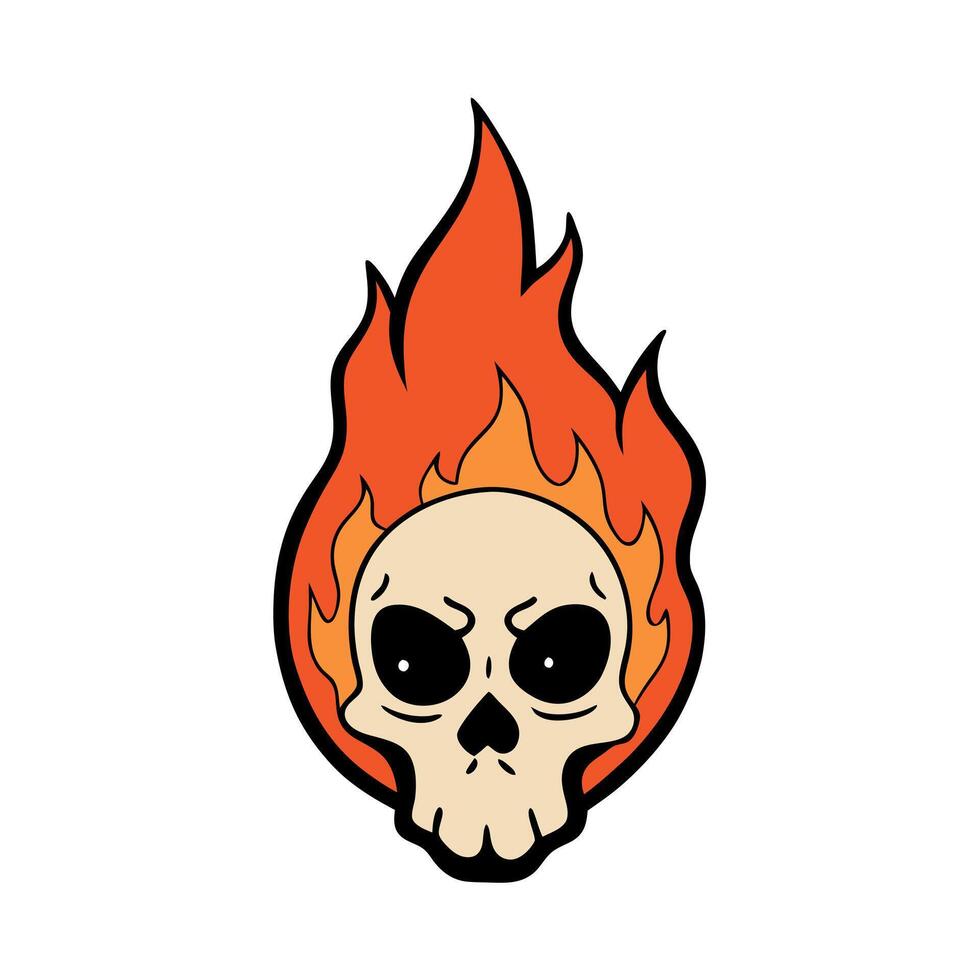 Fiery Human Skull on black background. illustration of skull in fire. vector