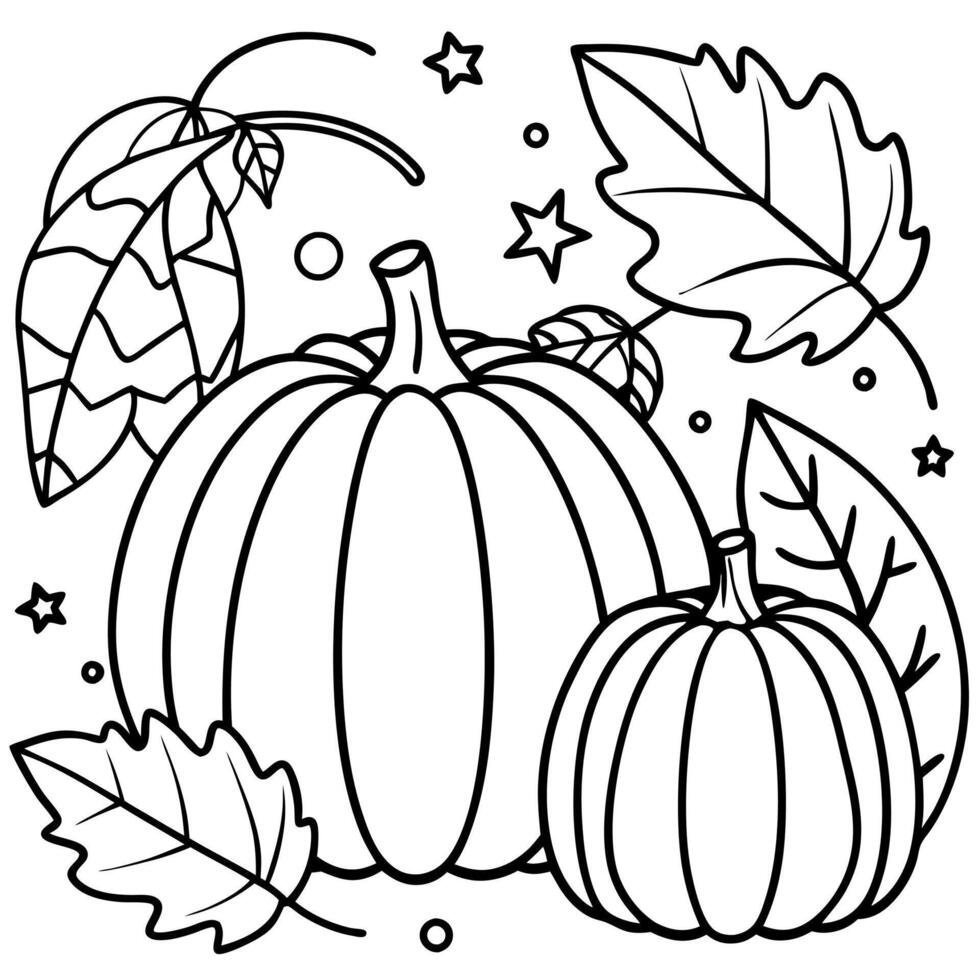 Festive autumn decor from pumpkins and leaves on blurry lights on background vector