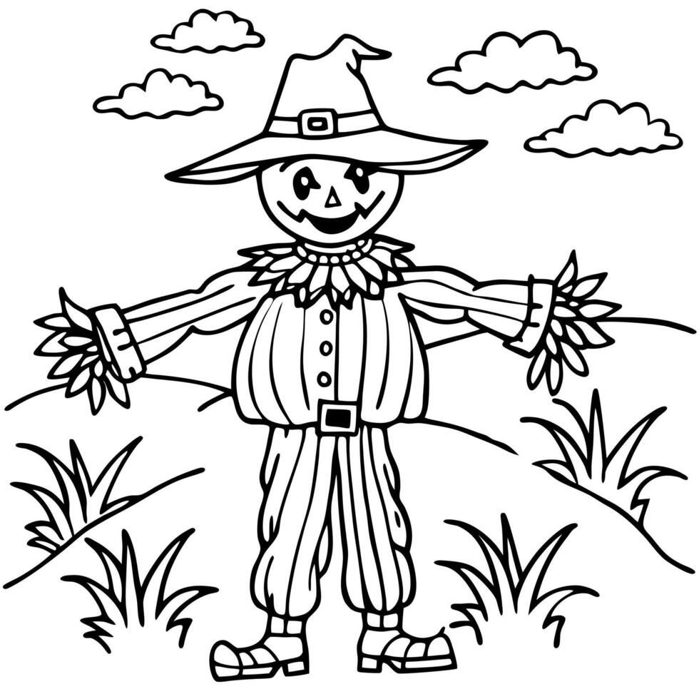 Fantasy illustration of a halloween scarecrow in a field. vector