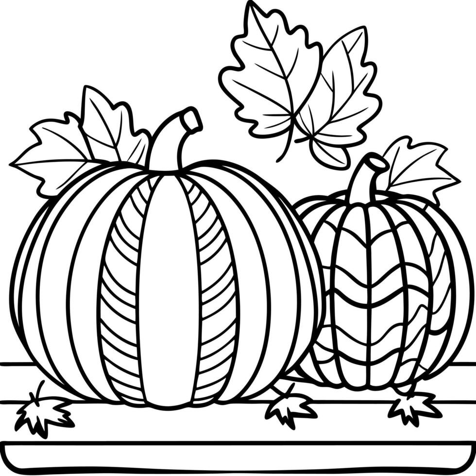 Decorative striped pumpkins on a wooden table on sunny autumn day. Thanksgiving decoration outdoors. Celebrating traditional autumn holidays. vector