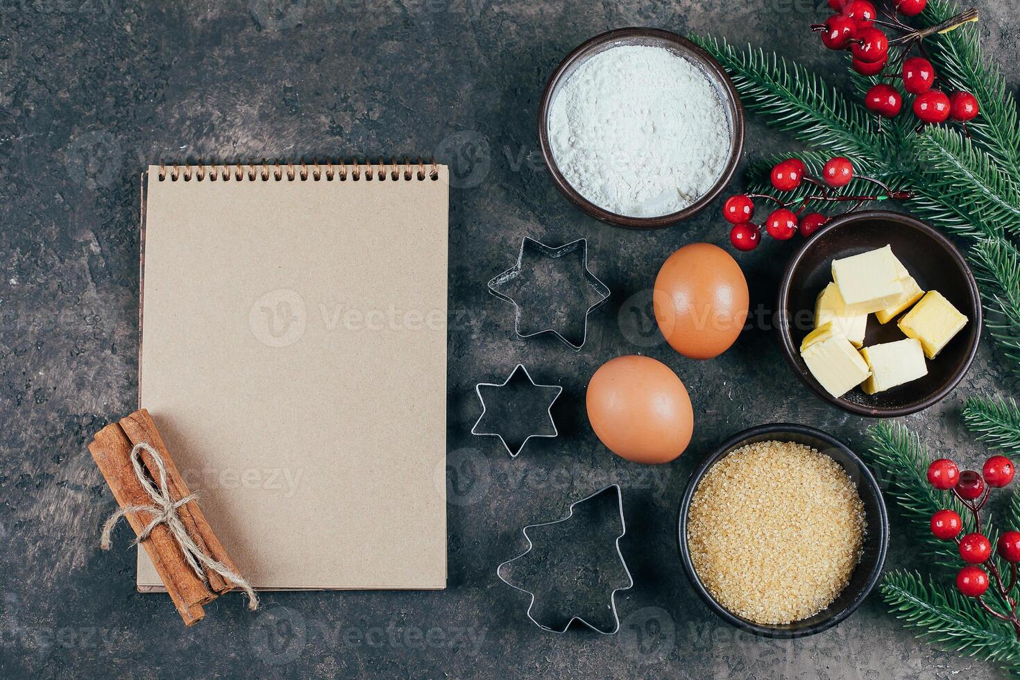 Christmas Bakery Concept. Gingerbread raw dough for Christmas cookies. Happy New Year 2019. Top view photo