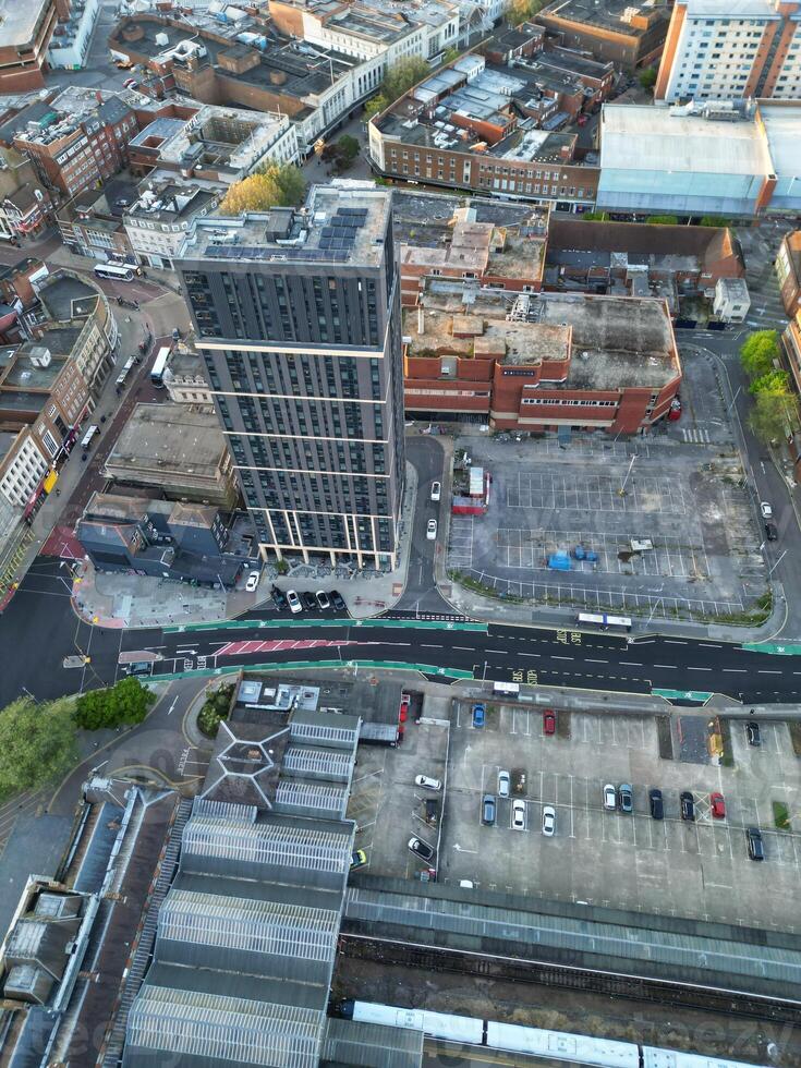 High Angle View of Portsmouth City Centre Located at Beach and Docks of England United Kingdom. Image Was Captured with Drone's Camera on May 15th, 2024. photo