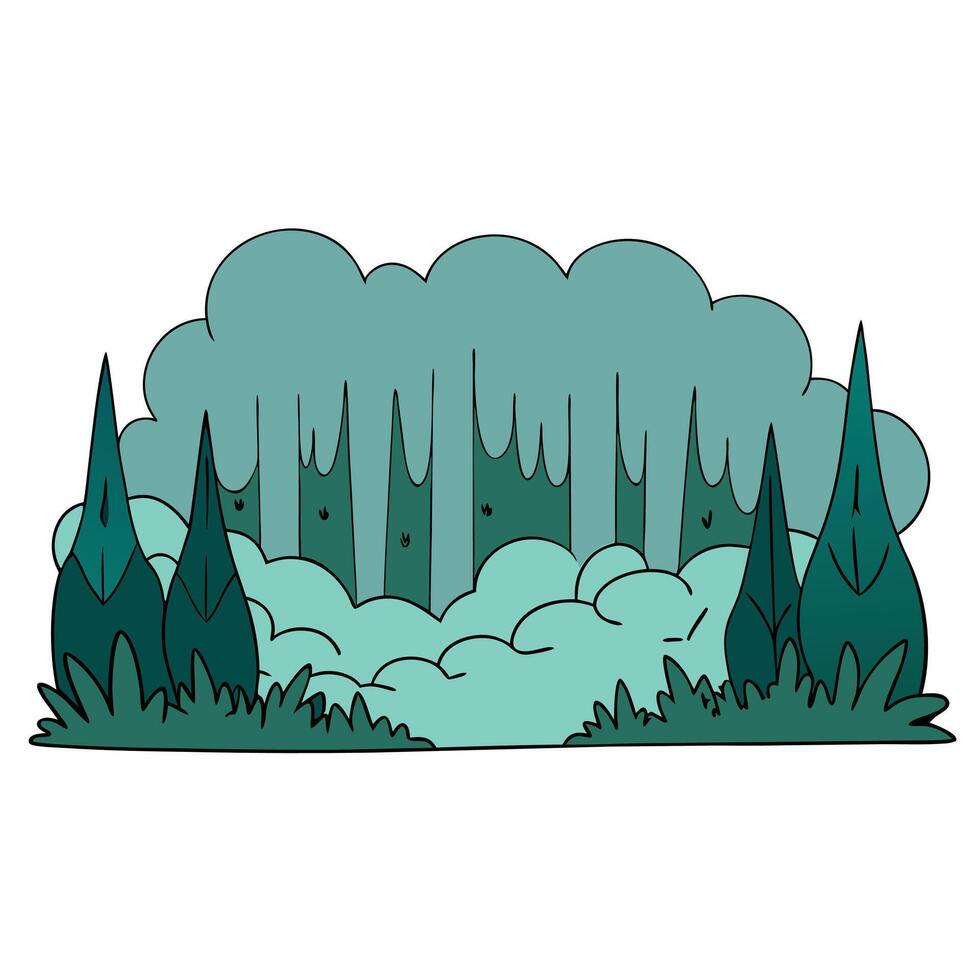 Enigmatic and mysterious wallpaper background with a fog-covered forest vector