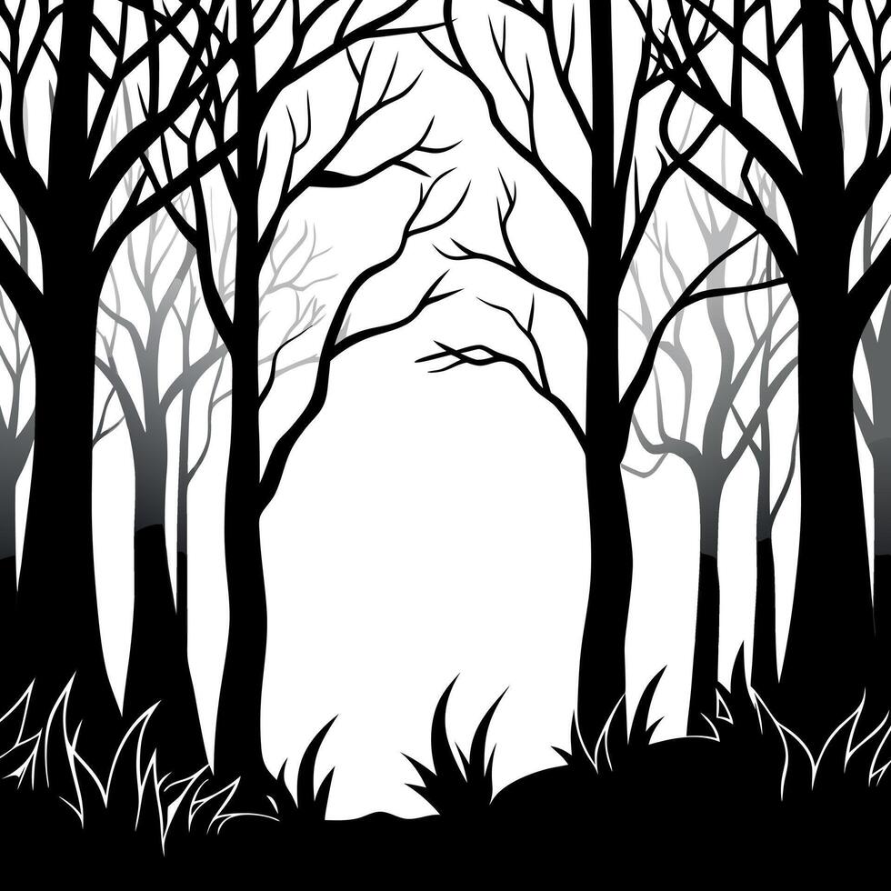 Dark Misty Forest Backdrop Enchanted Woods Gloomy Foggy Grove Mystery Halloween Background Nightmare vector