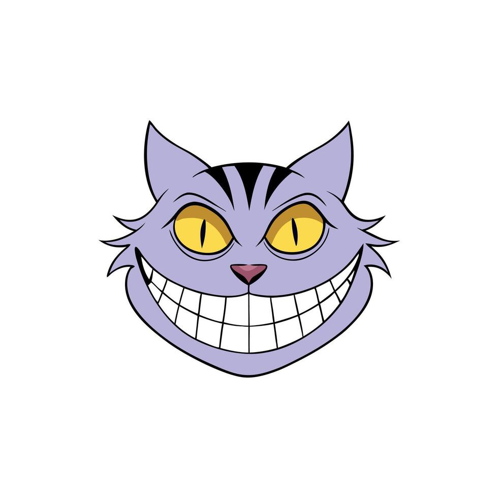 Evil cat joker with yellow eyes smiles like a cheshire cat. The concept of fear and nightmares. illustration vector