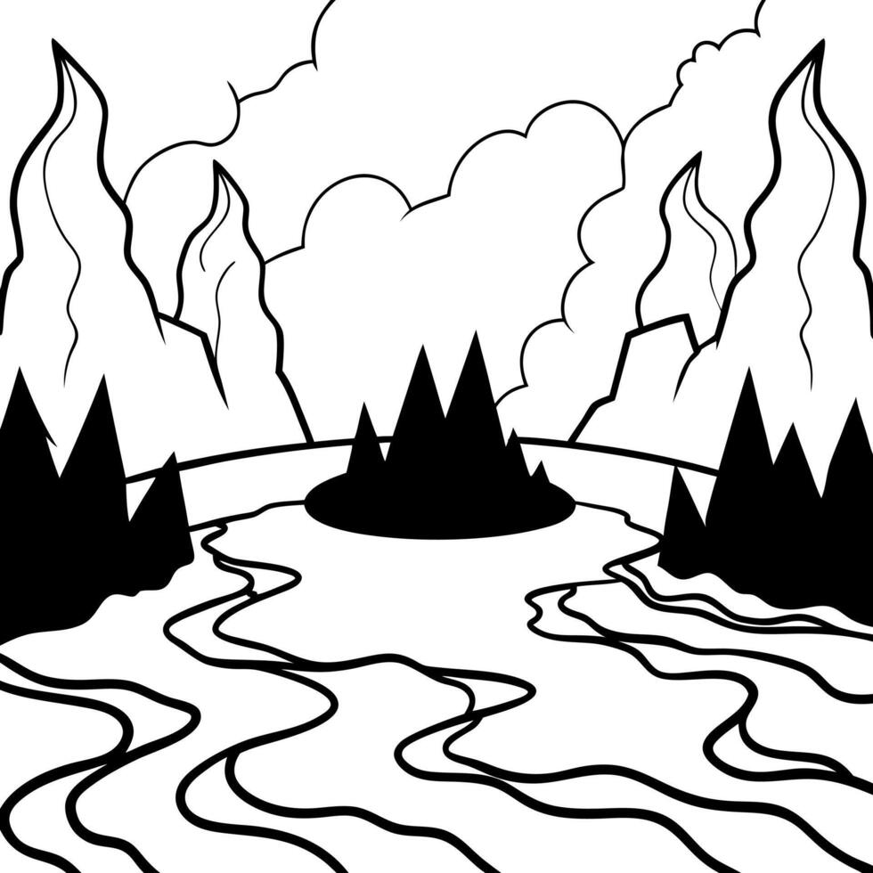 Enigmatic fog enshrouds the obsidian ground in darkness vector