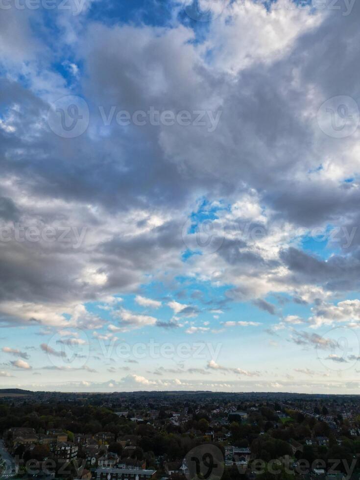 Aerial View of Luton City Residential District Which is Located Near to High Town and Old Bedford Road City Center Downtown of England UK During Cold Sunset of October 12th, 2024 photo