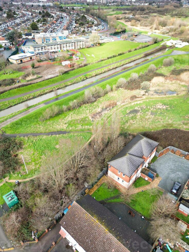 Aerial View of Dagenham City East London. The Capital London City of England Great Britain. High Angle Footage was Captured with Drone's Camera on March 2nd, 2024 photo