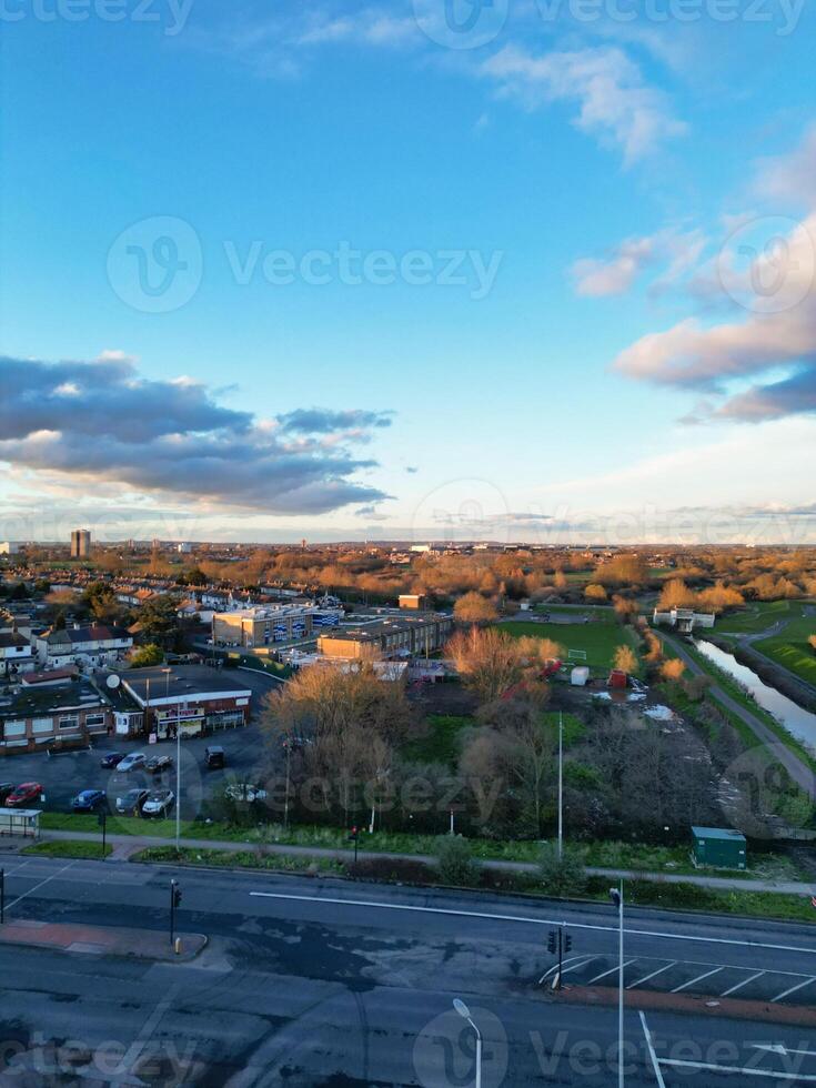Aerial View of Dagenham City East London. The Capital London City of England Great Britain. High Angle Footage was Captured with Drone's Camera on March 2nd, 2024 photo