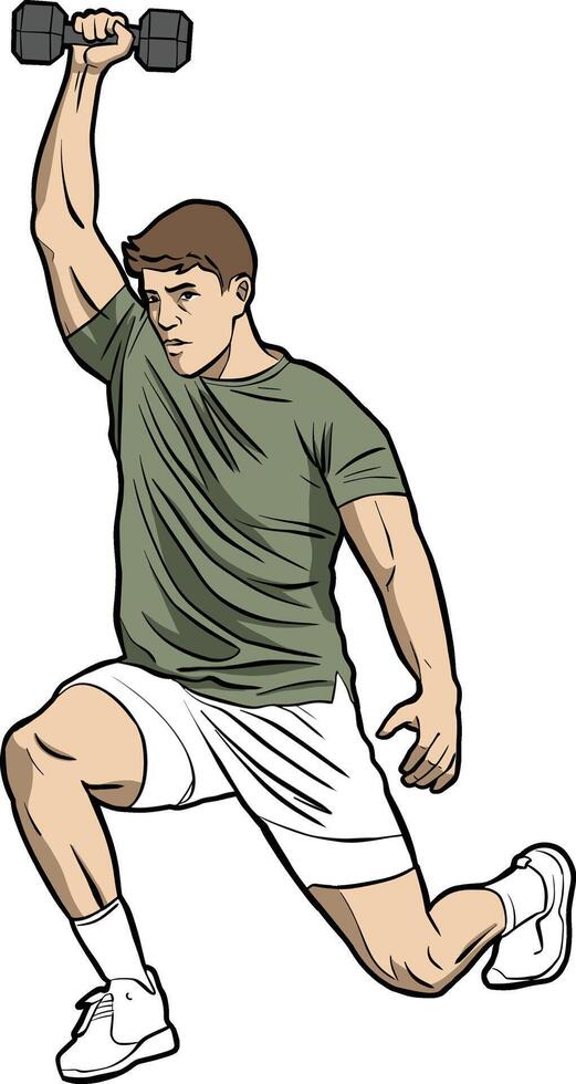 Athlete Performing Dumbbell Exercise in Dynamic Pose vector