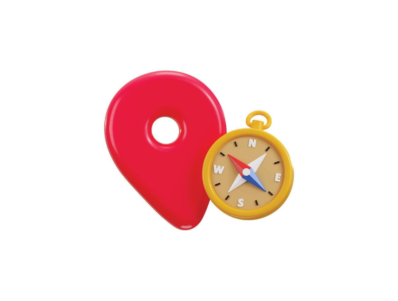 Compass icon with location pin icon for marking Travel tourism Maps navigation Planning tool for travel map icon 3d render vector