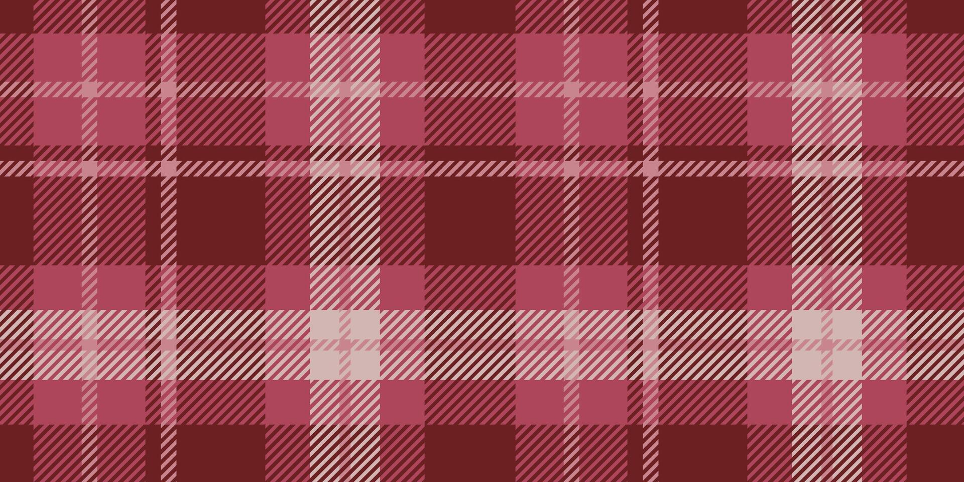 The design features a seamless tartan pattern in shades in pink and red color with intersecting lines and squares creating an elegant and classic textile appearance. vector
