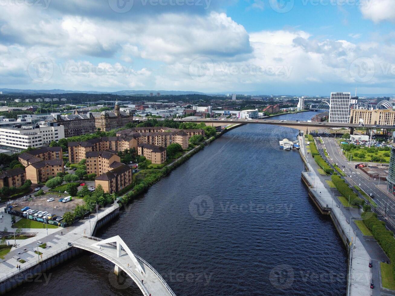 Aerial View of Buildings at Central Glasgow city of Scotland From River Clyde, Great Britain. June 5th, 2024 photo