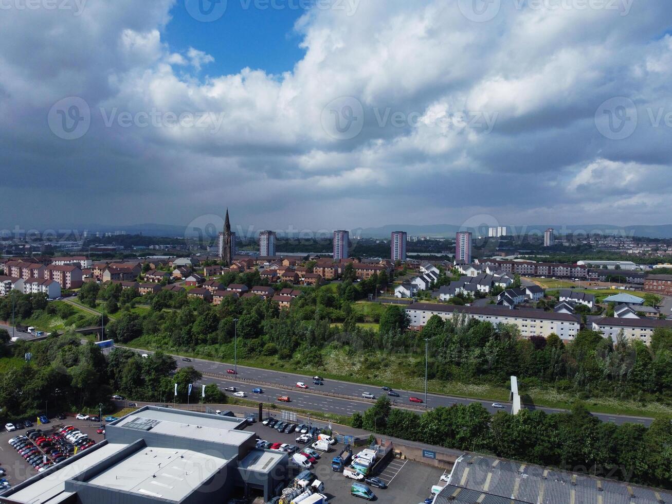 Aerial View of Buildings at Central Glasgow city of Scotland From River Clyde, Great Britain. June 5th, 2024 photo