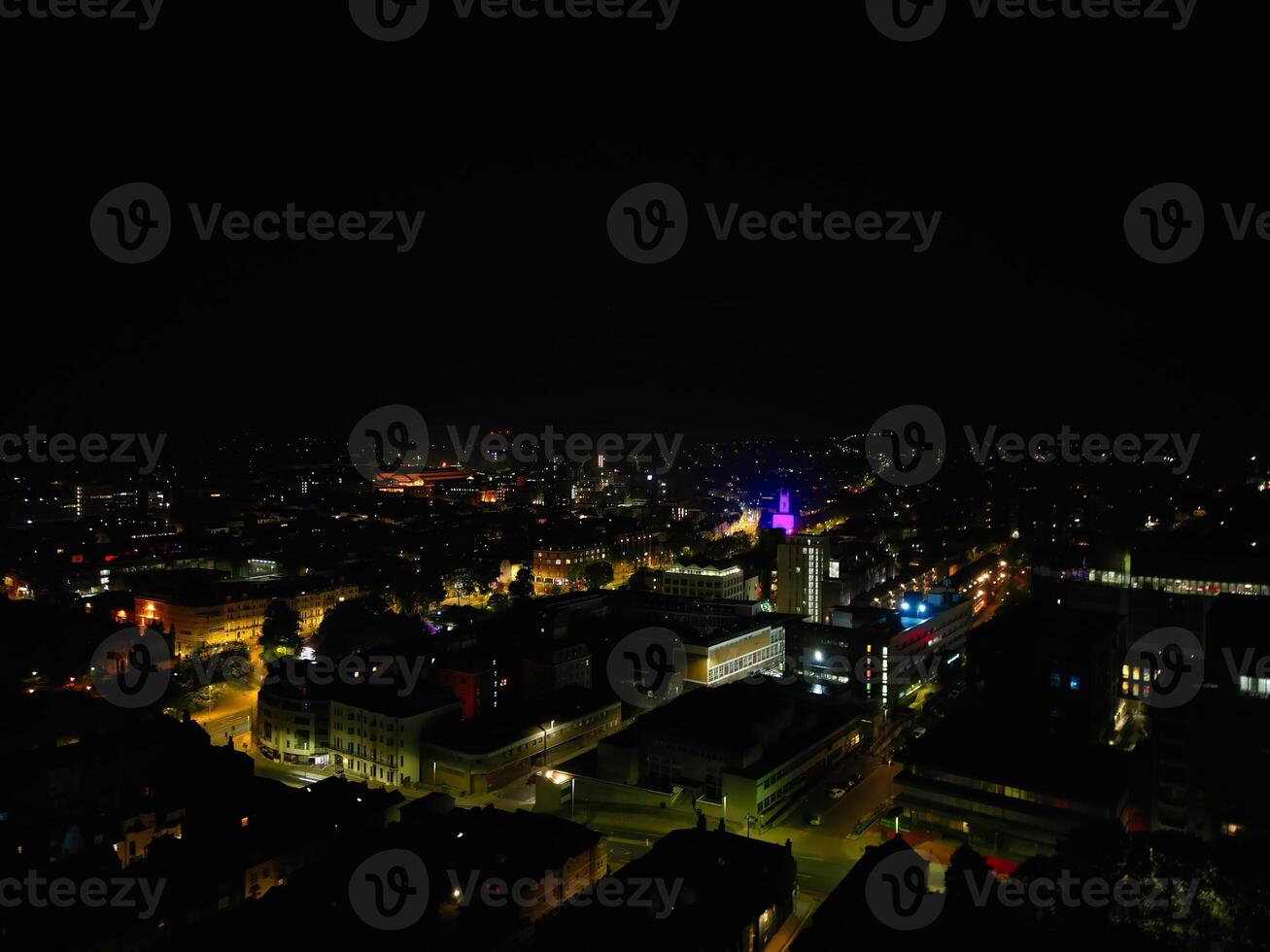 Aerial View of Illuminated Brighton and Hove City of England United Kingdom During Dark Night of May 9th, 2024 photo
