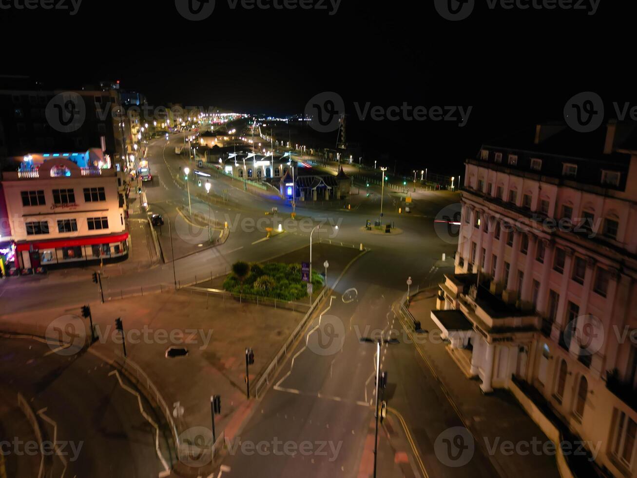 Aerial View of Illuminated Brighton and Hove City of England United Kingdom During Dark Night of May 9th, 2024 photo