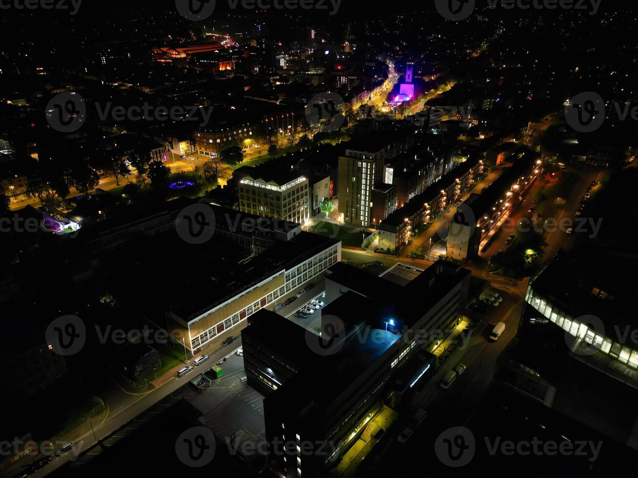 Aerial View of Illuminated Brighton and Hove City of England United Kingdom During Dark Night of May 9th, 2024 photo