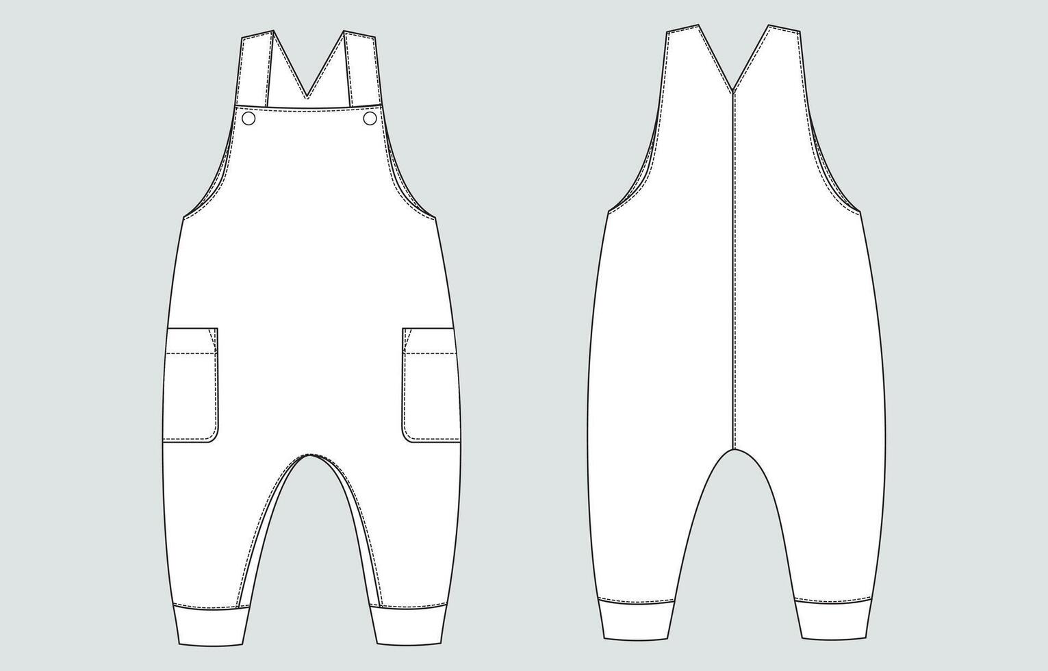 Hand Drawing dungaree bodysuit Front and back with side pocket vector