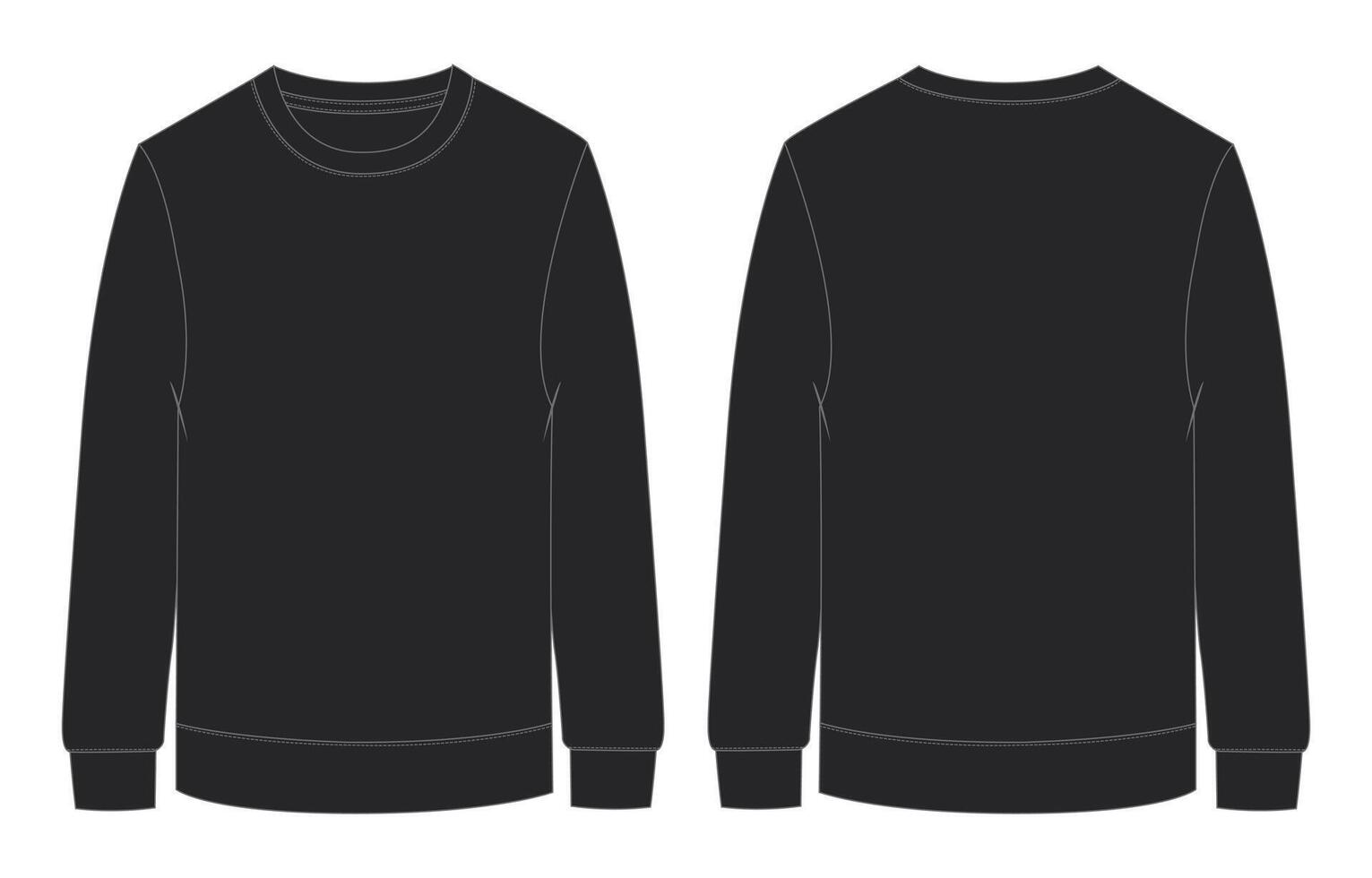 Black color sweatshirt front and back isolated on white background vector