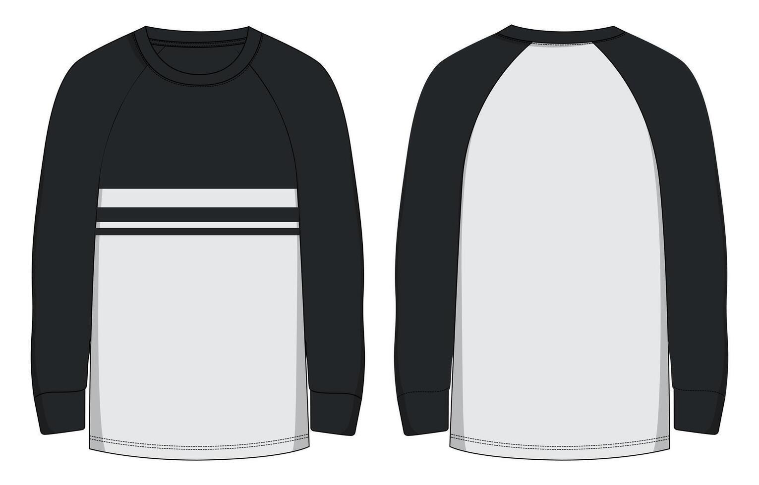 Two tone black and light grey color raglan long sleeve t shirt template for man's and boys. vector