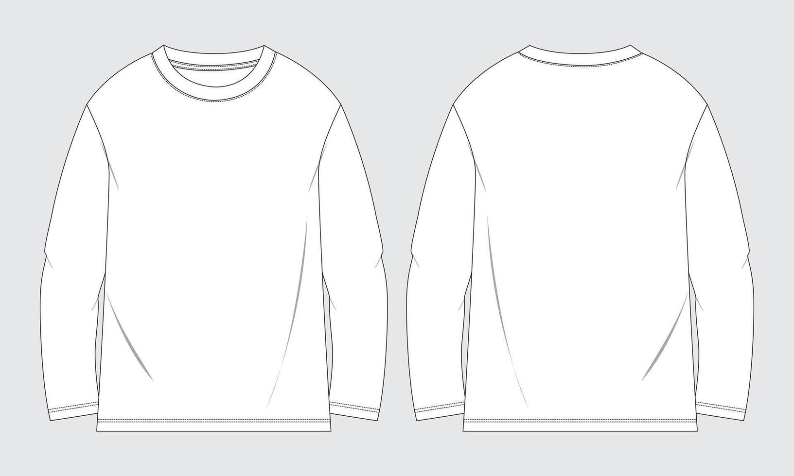 Long sleeve White Color t shirt Front and back isolated on light grey background. vector