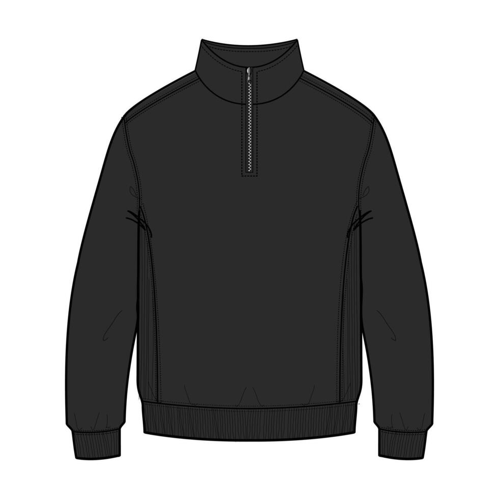 A black sweatshirt with a zipper on the front vector