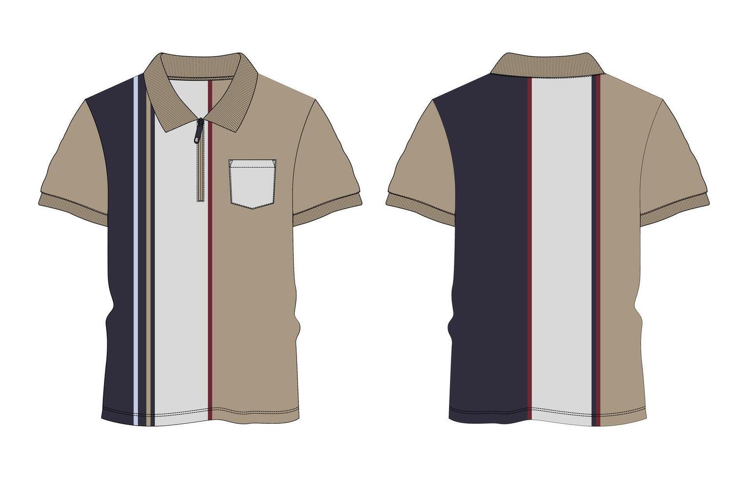 Polo shirt front and back with pocket and colorful stripes isolated on white back vector