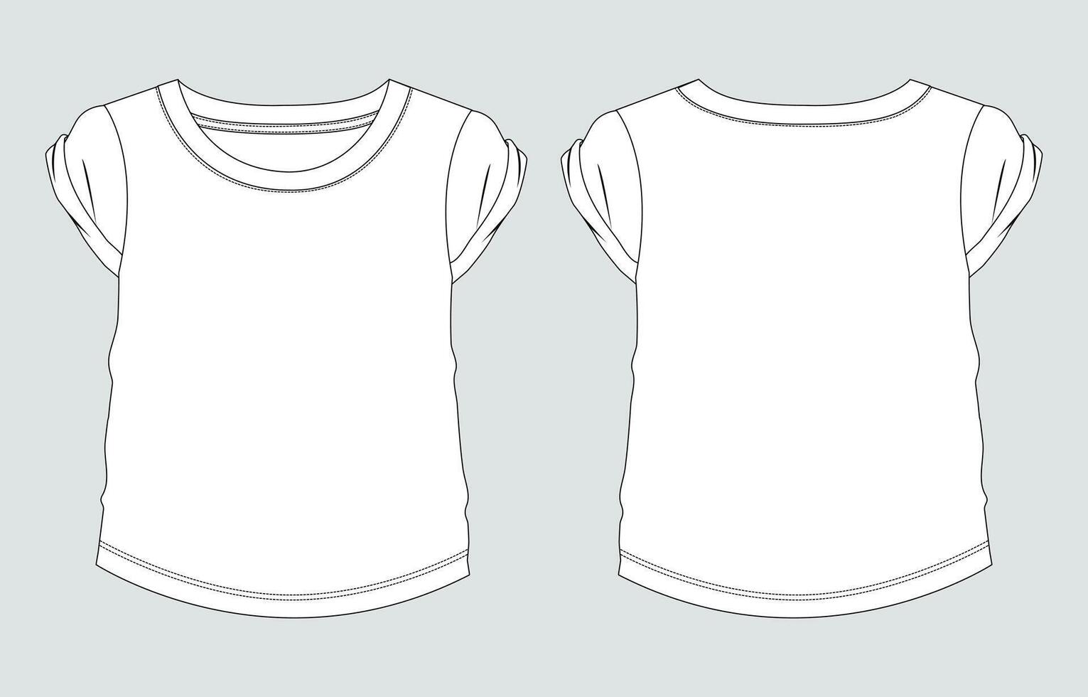 A white t - shirt template front and back for baby girls vector