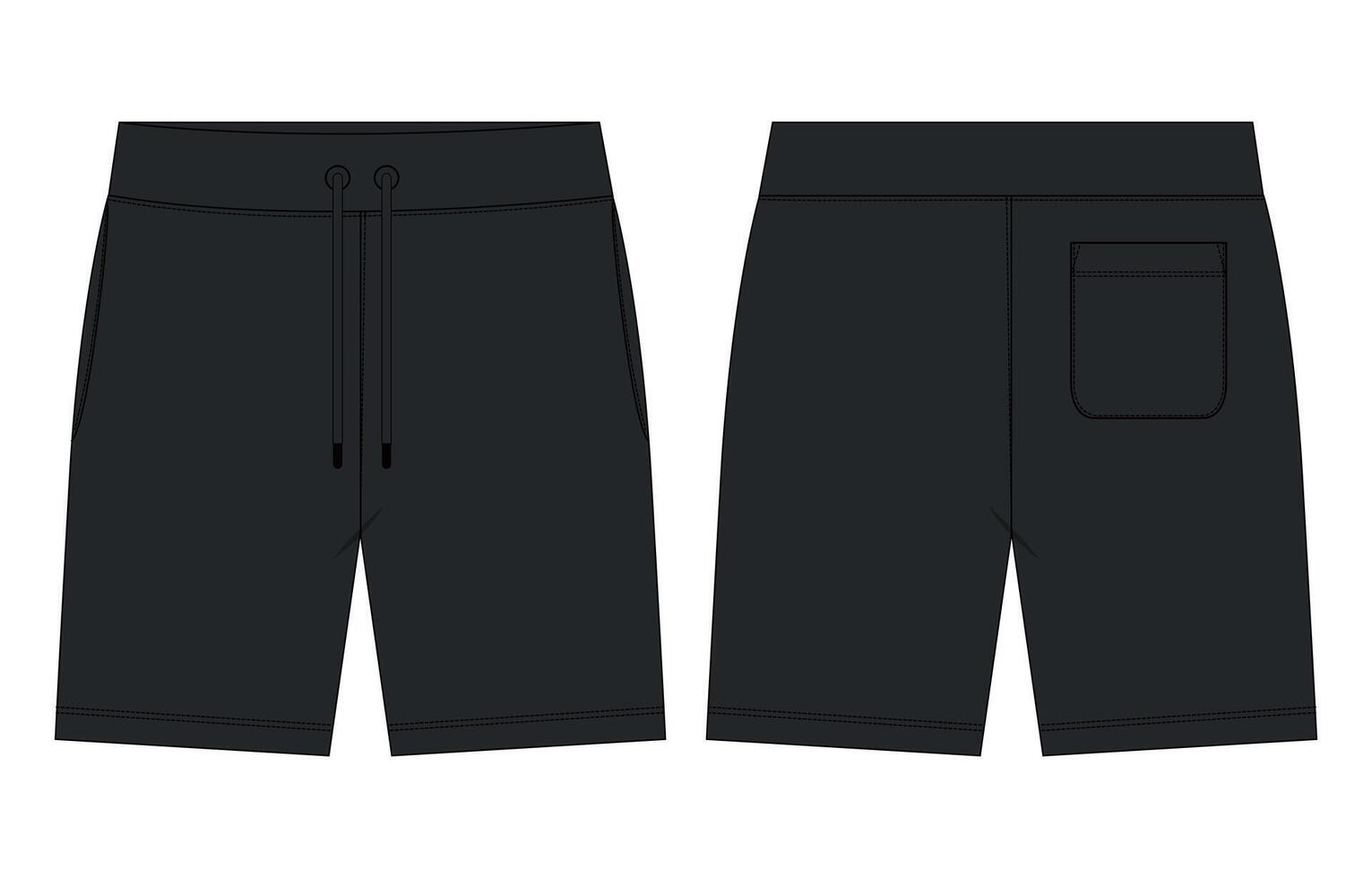 Sweat shorts pant black color template with side and back pocket isolated on white background. vector
