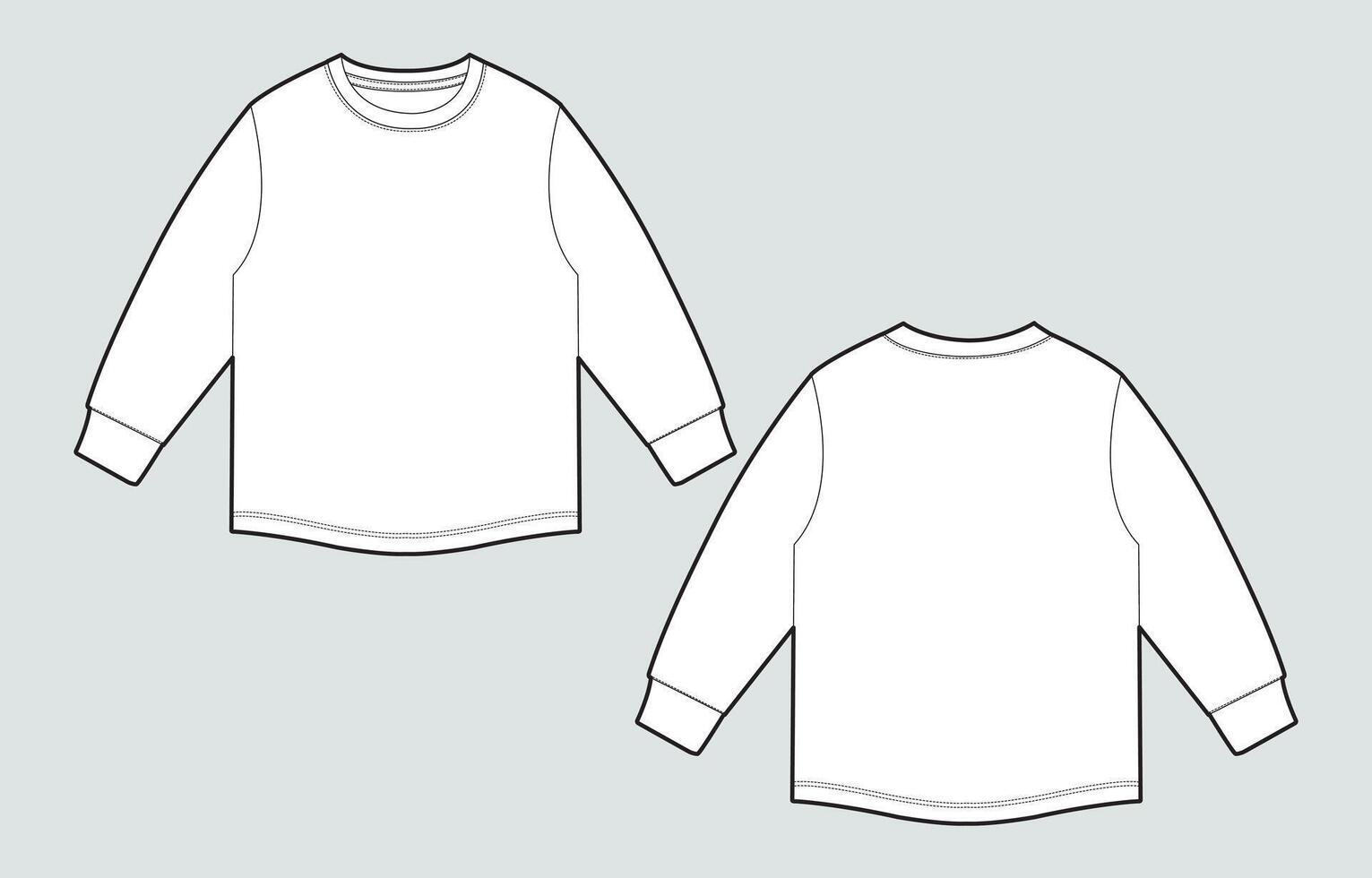 Long sleeve white color oversize t shirt template front and back views vector