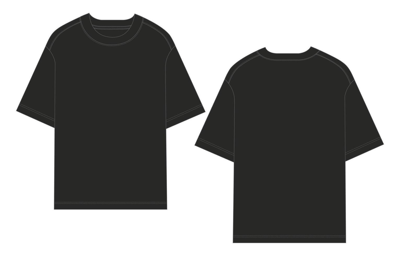 Black color t shirt template front and back views isolated on white background. vector