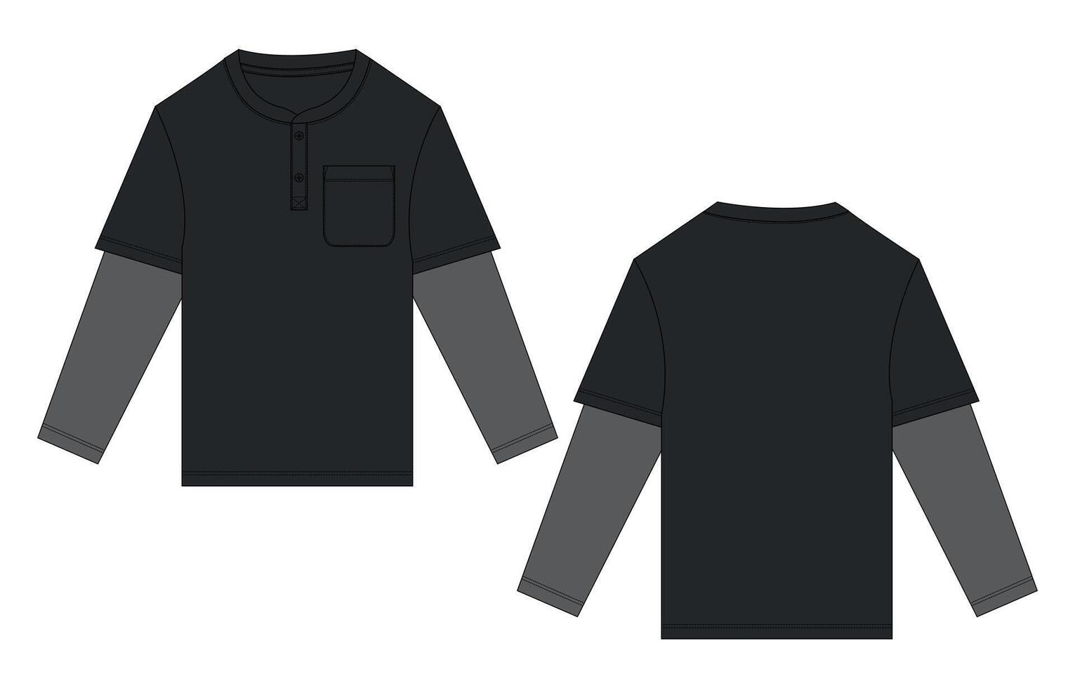 Black color t shirt template with grey sleeve and pocket isolated on white background. vector