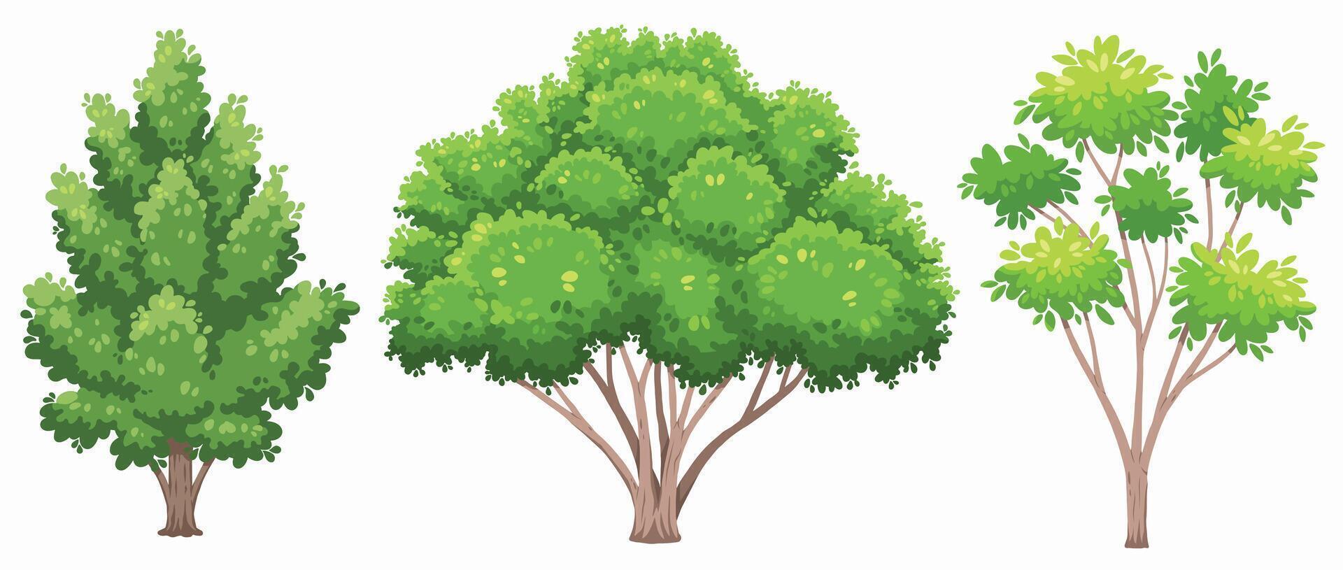Cartoon tree set, collection of trees, natural tree plant design element vector