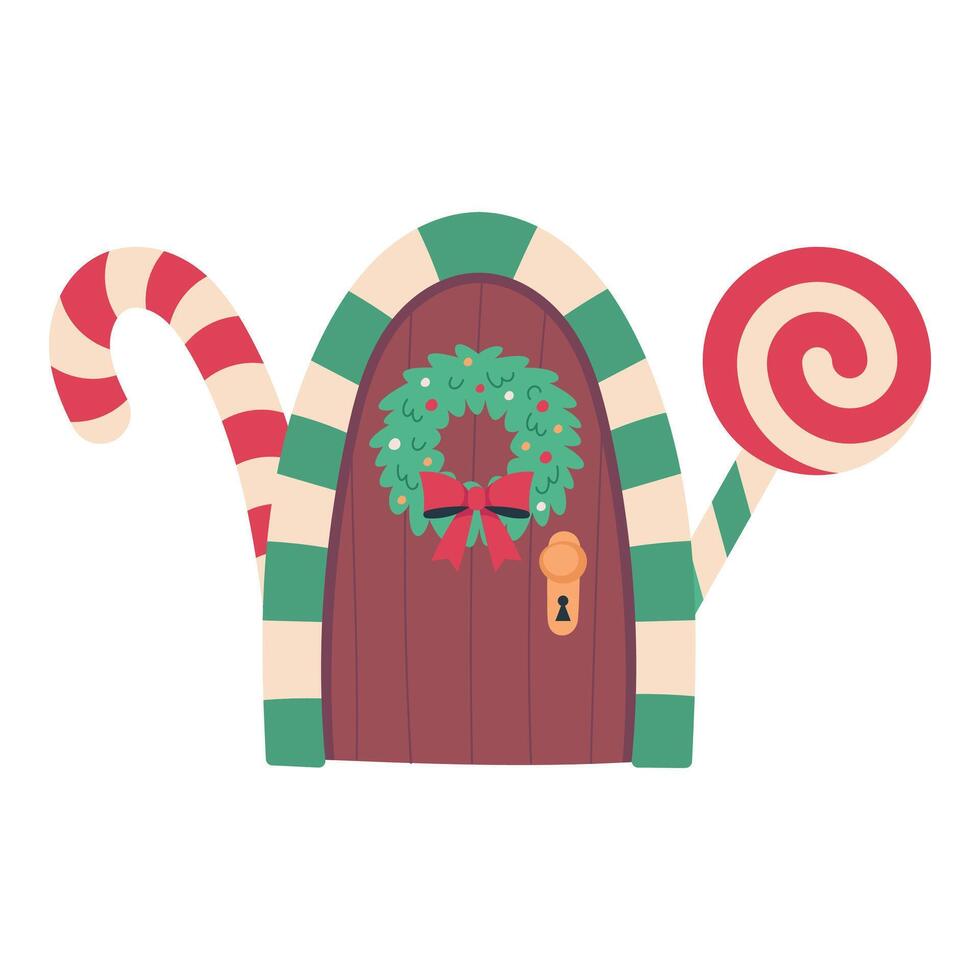 Christmas doors decorated with wreath and candy canes on white background vector