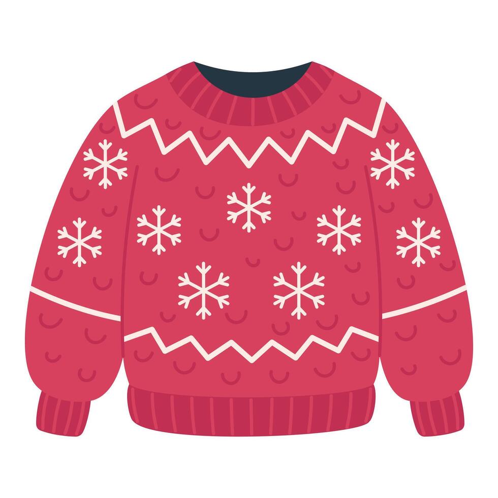 Red knitted sweater with snowflakes, illustration on a white background vector