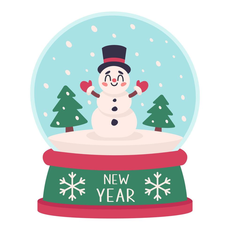 Winter snow globe with a snowman and snow, illustration on a white background vector