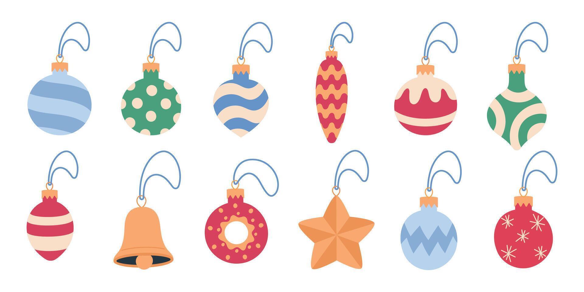 Set of New Year's toys for decorating a Christmas tree. Isolated on white background vector