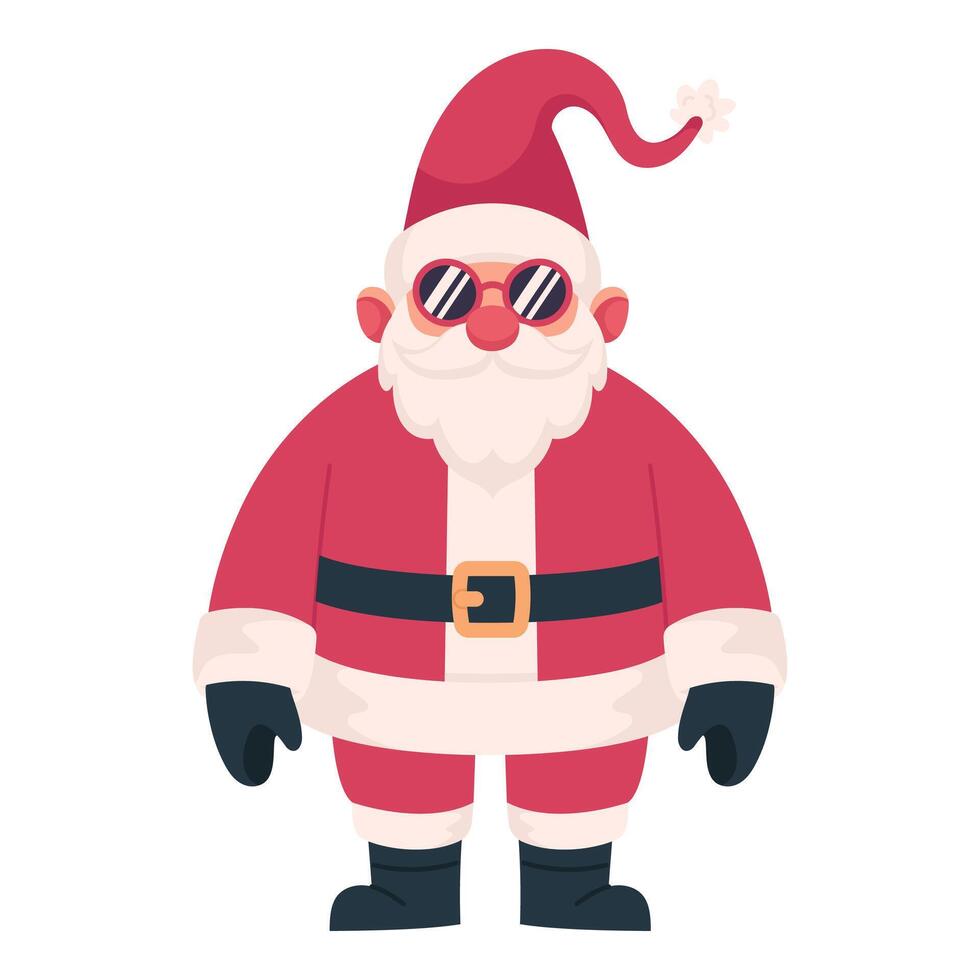Santa Claus in sunglasses, front view, white background, hand drawn vector