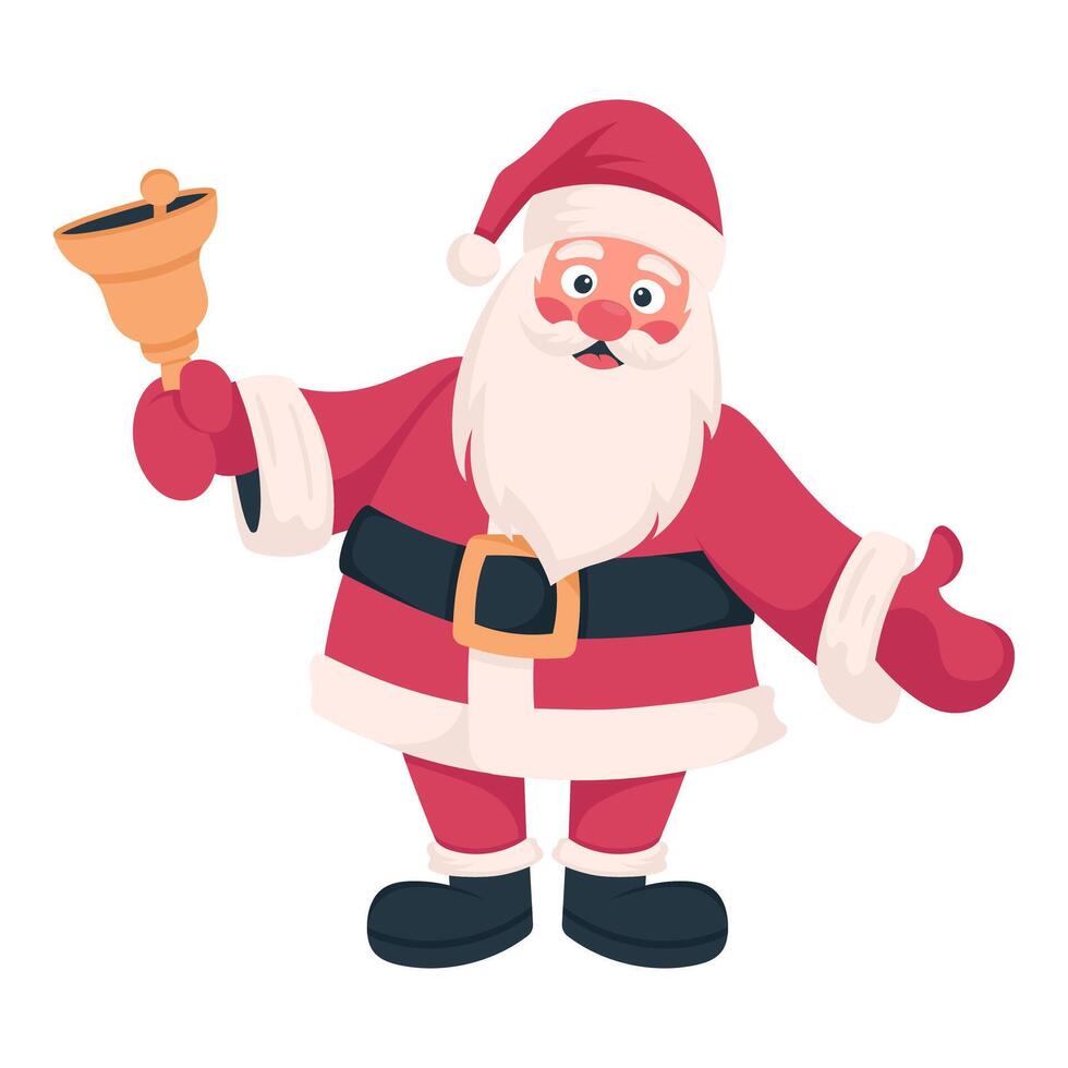 Santa Claus with bell drawn by hand. Isolated object on white background vector