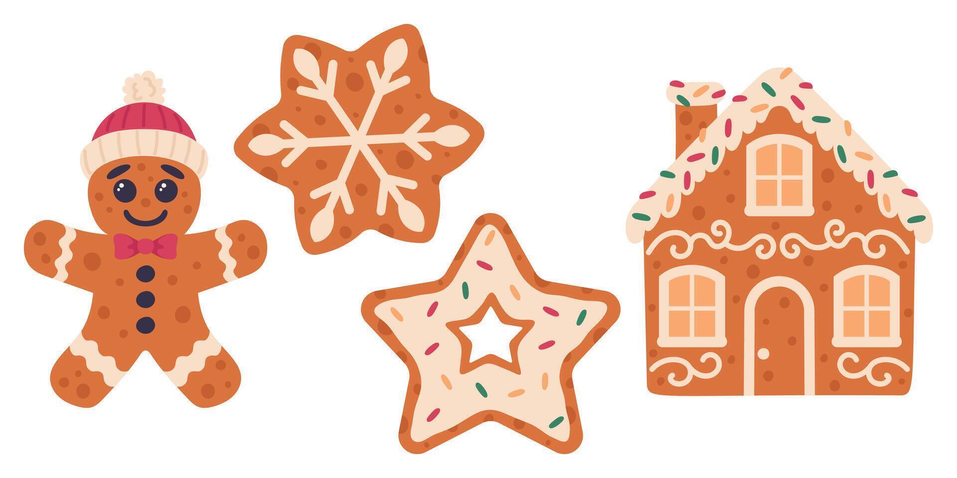 Set of gingerbread cookies on white background vector