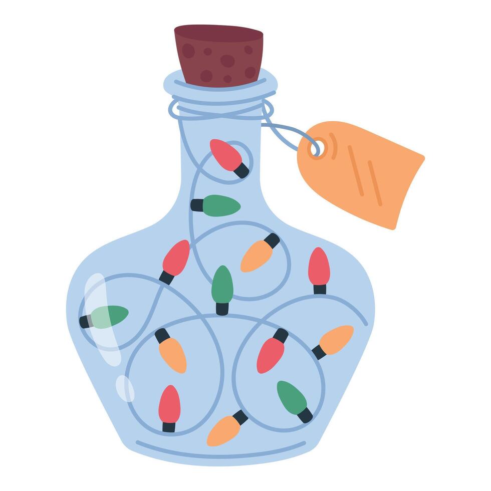 Christmas decoration, garland in a bottle. Christmas lights. Isolated object on white background vector
