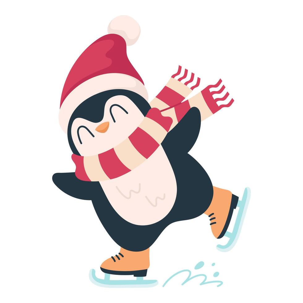 Penguin skating, illustration on a white background vector