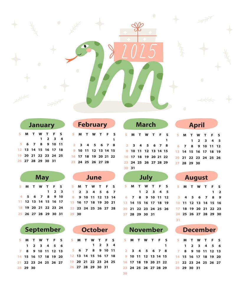 Calendar 2025 starting from Sunday. illustration vector