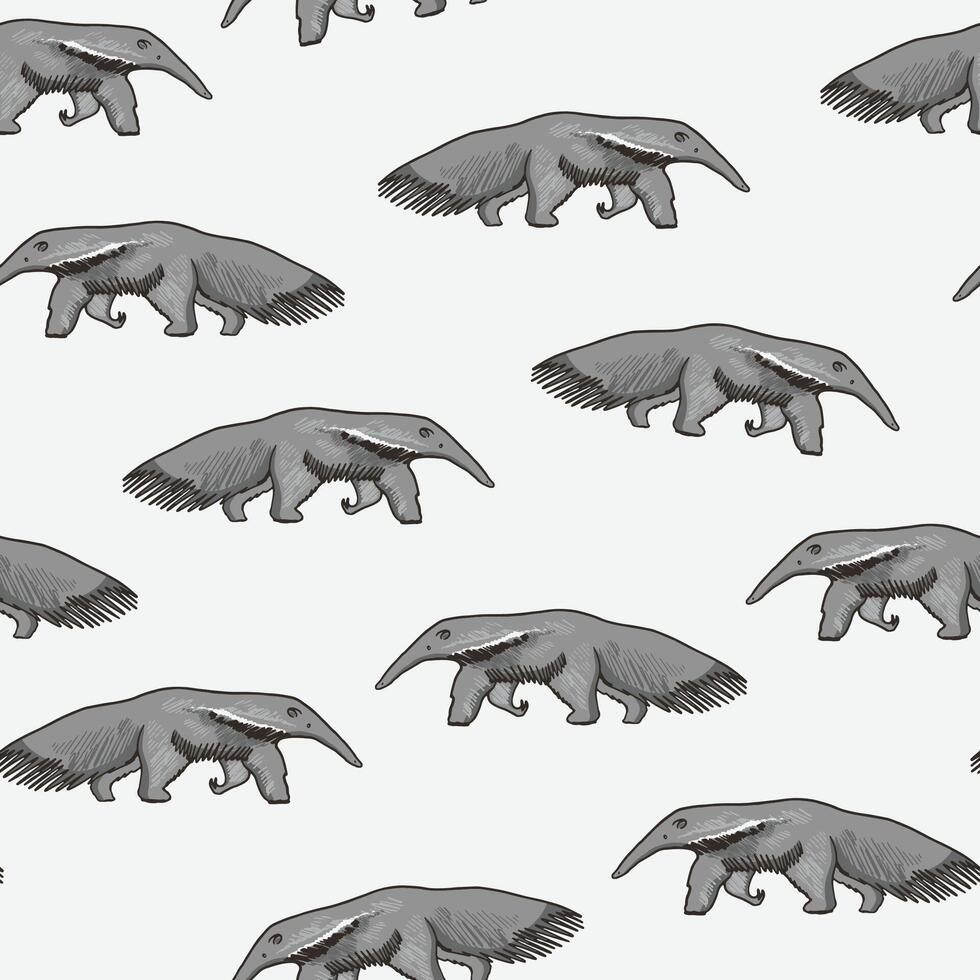 Seamless pattern with hand drawn anteater. illustration. vector