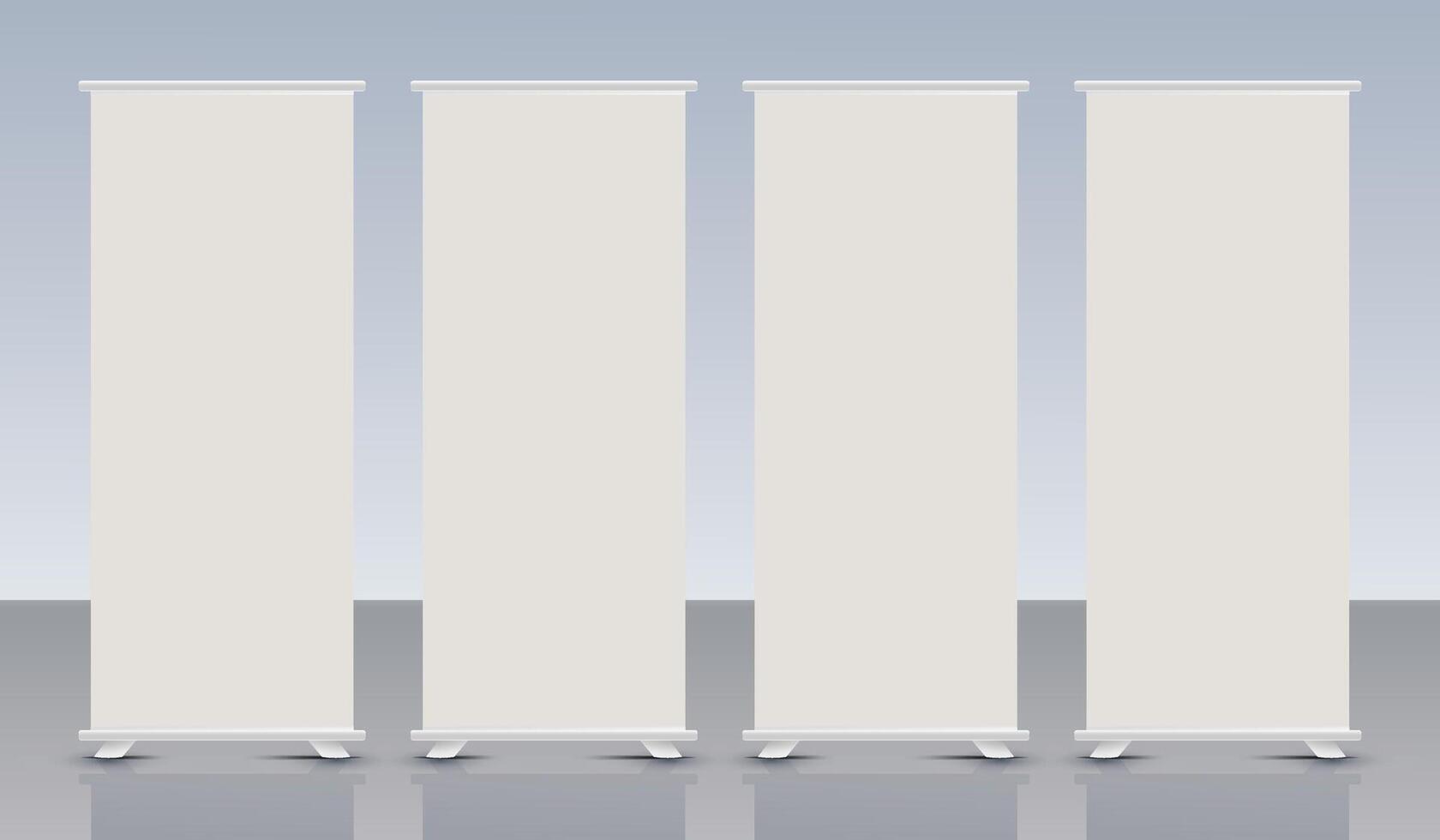 Realistic Blank Roll Up Banner Stand Template Mockup Design vector
