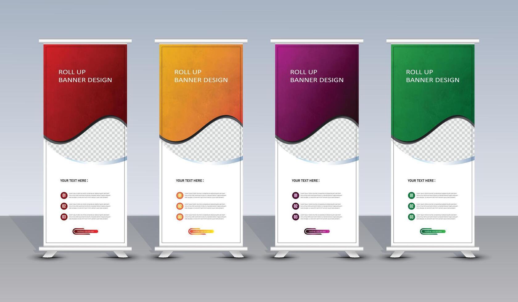 Corporate colorful roll up standee banner set vector