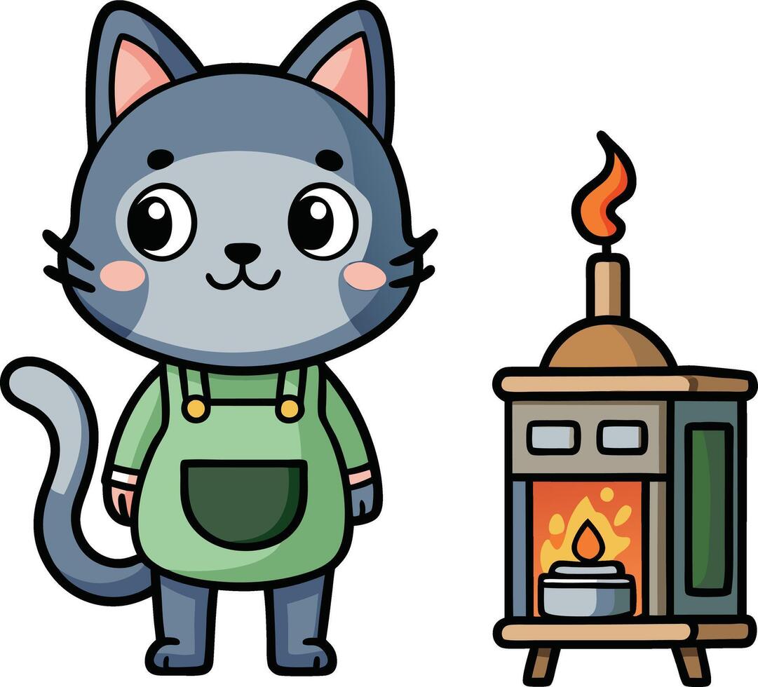 Cartoon Cat with a Heater vector